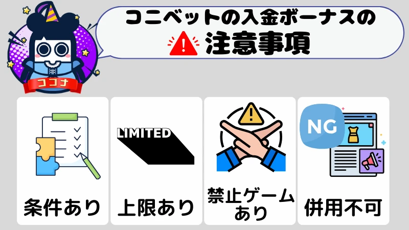 コニベット 入金ボーナス 注意事項 概要