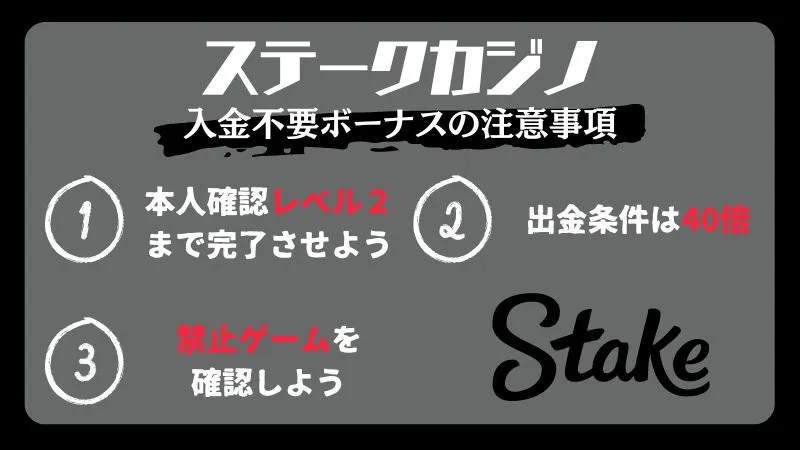 ステークカジノ入金不要ボーナ注意事項