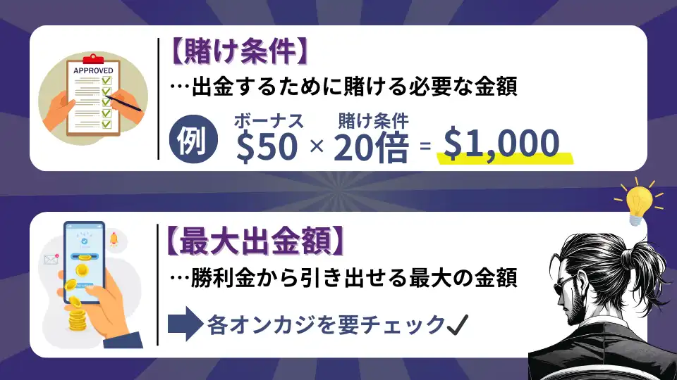 オンカジ初回入金ボーナス　賭け条件　最大出金額